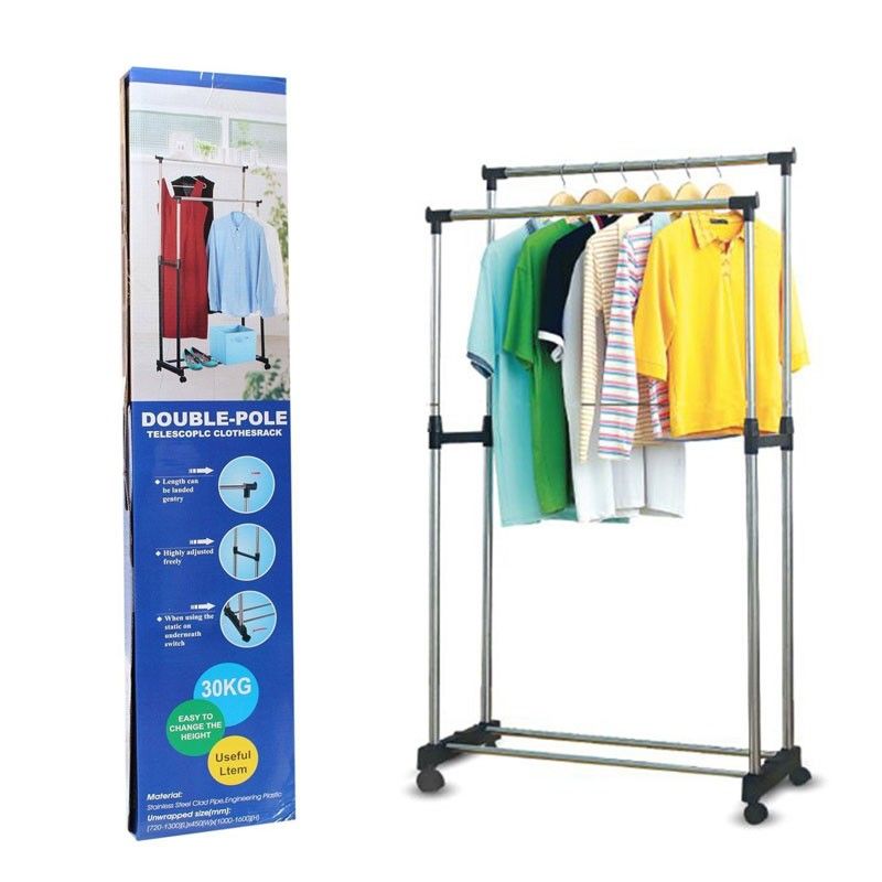 Double Pole Heavy-Duty Cloth Hanger Stand (1.5mm Bar)